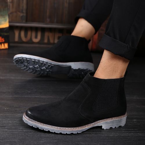 Boots - chaussures en plancher de cuir, En plus de de vache, ronde pour printemps - Angleterre - semelle caoutchouc - Re