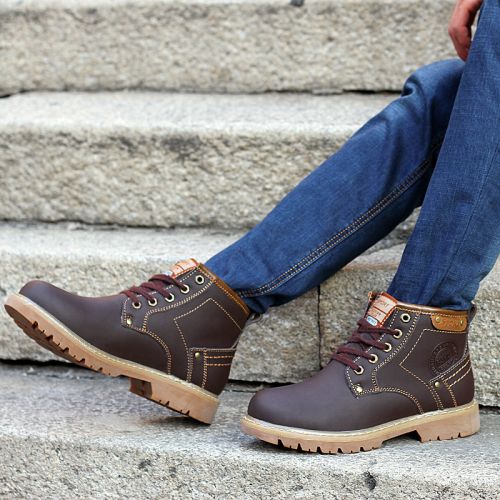 Boots - chaussures en plancher de cuir, En plus de de vache, ronde pour printemps - Angleterre - semelle caoutchouc - Re