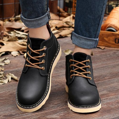 Boots - chaussures en plancher de cuir, En plus de de vache, ronde pour printemps - semelle caoutchouc - Ref 957397