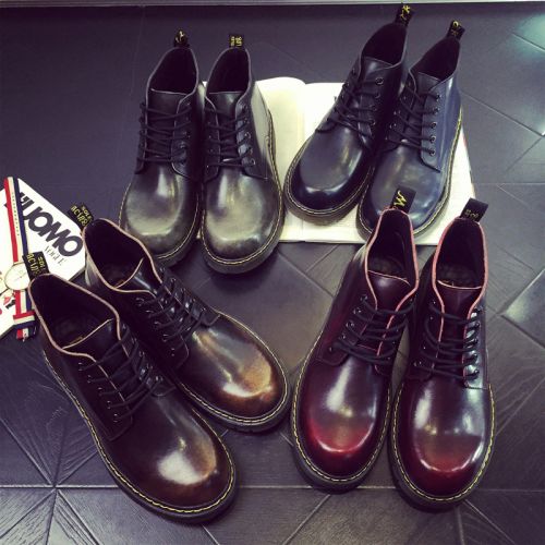 Boots - chaussures en plancher de cuir, En plus de de vache, ronde pour printemps - Angleterre - semelle caoutchouc - Re