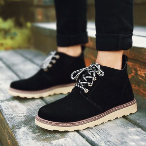 Boots - chaussures en Nubuck ronde pour printemps - loisir - semelle caoutchouc - Ref 957424