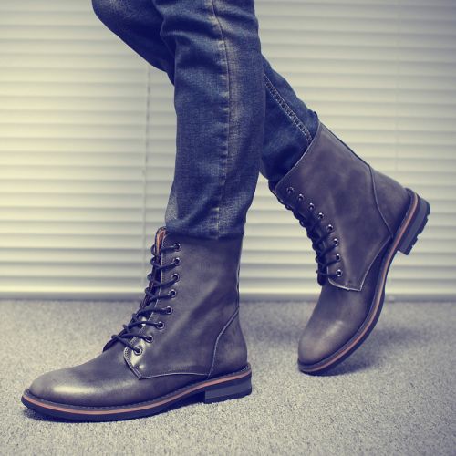 Boots - chaussures en plancher de cuir, En plus de de vache, ronde pour hiver - semelle caoutchouc - Ref 957432