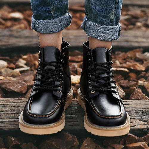 Boots - chaussures en plancher de cuir, En plus de de vache, ronde pour hiver - Angleterre - semelle bois - Ref 957439