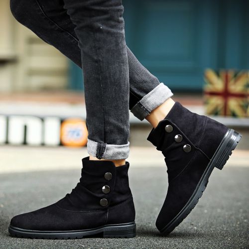 Boots - chaussures en Nubuck ronde pour hiver - semelle caoutchouc - Ref 957443