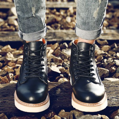 Boots - chaussures en plancher de cuir, En plus de de vache, ronde pour printemps - Angleterre - semelle caoutchouc - Re