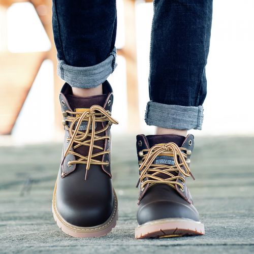 Boots - chaussures en plancher de cuir, En plus de de vache, ronde pour hiver - semelle caoutchouc - Ref 957446