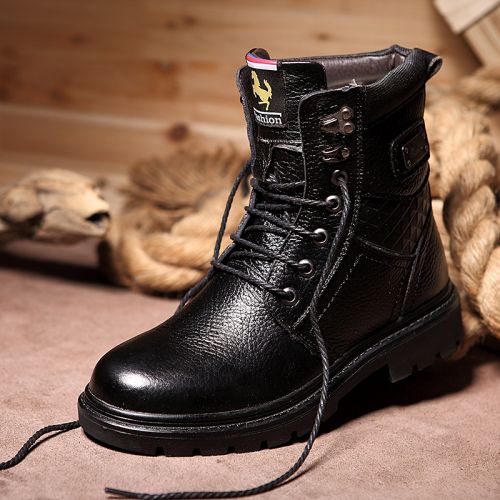 Boots - chaussures en plancher de cuir, En plus de de vache, ronde pour hiver - loisir - semelle caoutchouc - Ref 957590