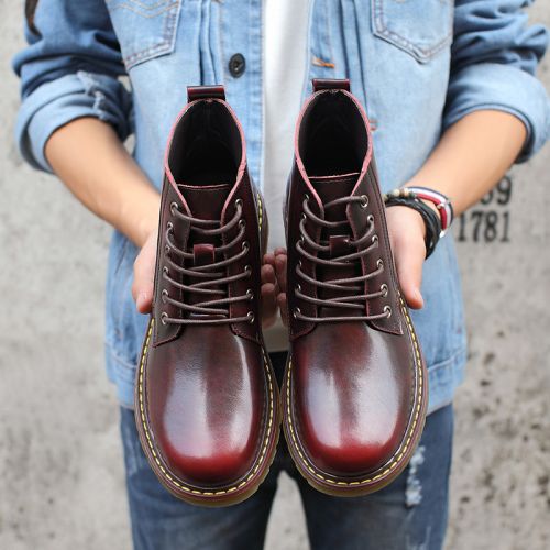 Boots - chaussures en plancher de cuir, En plus de de vache, ronde pour printemps - Retro - semelle TPR - Ref 9