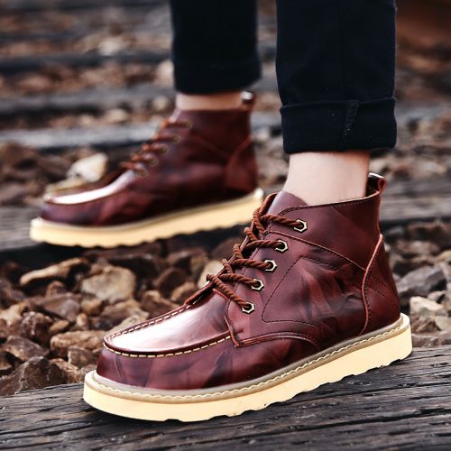Boots - chaussures en plancher de cuir, En plus de de vache, OUGLEMEN ronde pour hiver - loisir - semelle caoutchouc - R