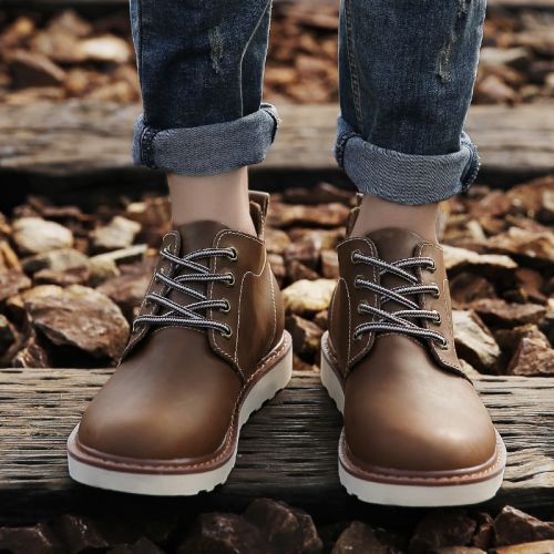 Boots - chaussures en plancher de cuir, En plus de de vache, OUGLEMEN ronde pour hiver - Angleterre - semelle caoutchouc