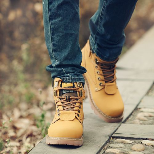 Boots - chaussures en plancher de cuir, En plus de de vache, OUGLEMEN ronde pour hiver - loisir - semelle caoutchouc - R