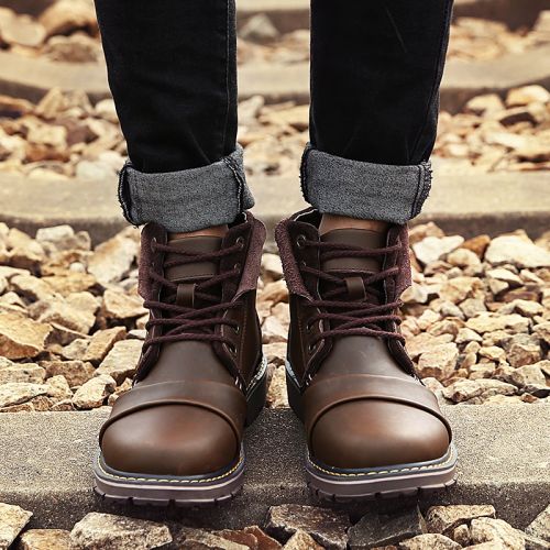 Boots - chaussures en plancher de cuir, En plus de de vache, OUGLEMEN ronde pour hiver - loisir - semelle caoutchouc - R