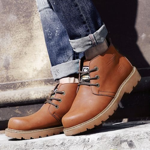 Boots - chaussures en plancher de cuir, En plus de de vache, ronde pour hiver - tendance des jeunes - semelle caoutchouc