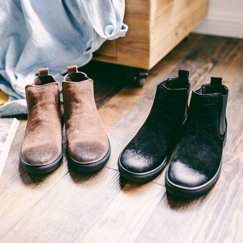 Boots - chaussures en plancher de cuir, En plus de de vache, ronde pour hiver - tendance des jeunes - semelle caoutchouc