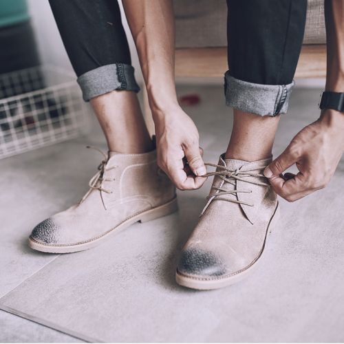 Boots - chaussures dont première couche de peau de porc ronde pour printemps - tendance des jeunes - semelle caoutchouc - Ref 9