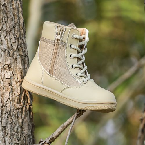 Boots militaires pour enfant en cuir de vache fendu - Ref 1397238