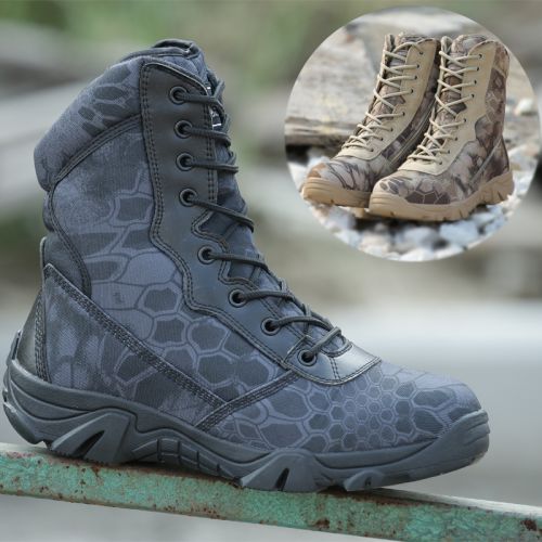 Boots militaires en cuir de vache fendu - Ref 1397842