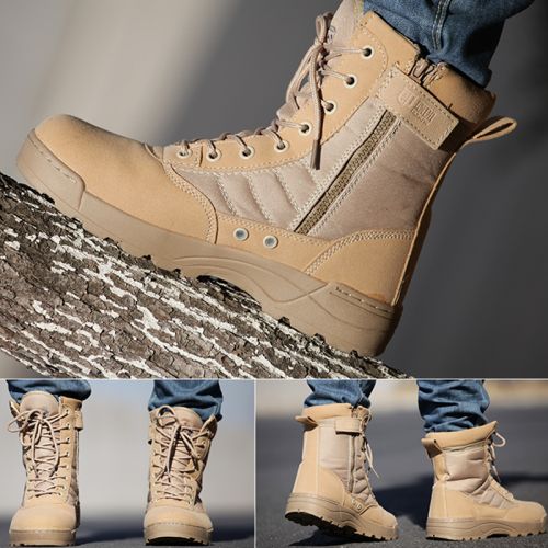 Boots militaires pour homme en cuir de vache fendu - lumière Ref 1397882