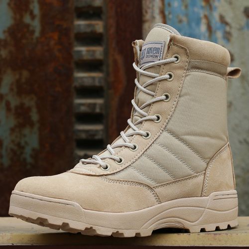Boots militaires en cuir de vache fendu - Ref 1398219