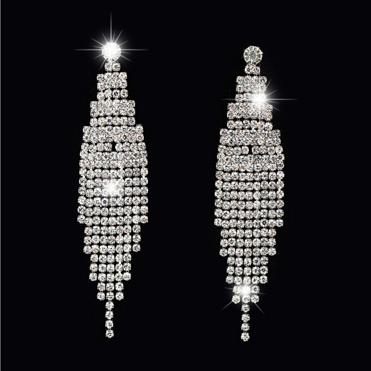 Boucles d'oreilles pendantes en Zircone synthetique strass - Ref 3098348