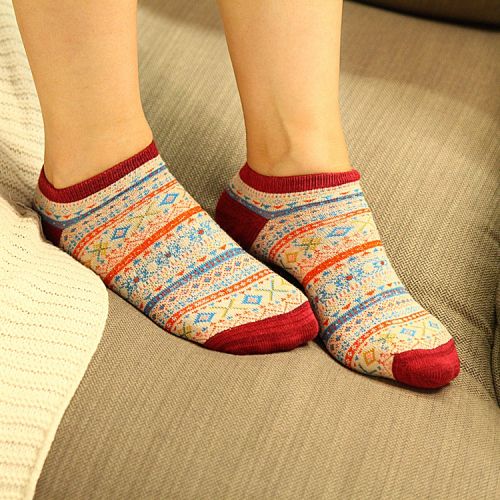 Chaussettes - collants Automne de vent national chaussettes bateau femmes coton marée gros rayé fe