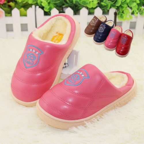 Chaussons enfants en cuir synthétique pour hiver - semelle caoutchouc antidérapant Ref 1015462