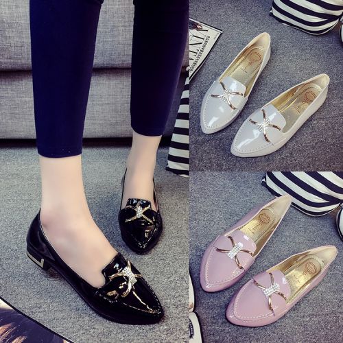 Chaussures de printemps femme en Manteau peinture pointu ouverture profonde, arc, décoration métallique - semelle caoutch