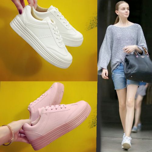 Chaussures de printemps femme en PU ronde avec lacets, Wedges, Génoise, étanche - loisir semelle caoutchouc