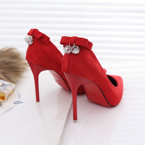 Chaussures de printemps femme en vache, Nubuck, pointu Fleurs, arc, avec perles - Ref 1000741
