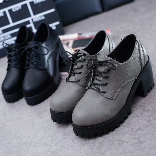 Chaussures de printemps femme en PU ronde avec lacets, étanche - semelle caoutchouc Ref 1000781