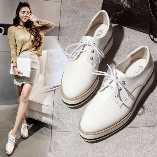 Chaussures de printemps femme en Manteau peinture ronde avec lacets, Génoise, étanche - Angleterre semelle caoutchouc 