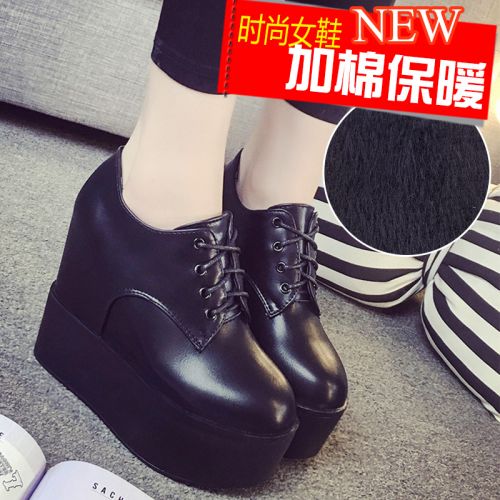 Chaussures de printemps femme en PU ronde avec lacets, Génoise - semelle caoutchouc Ref 1000833
