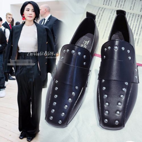 Chaussures de printemps femme en PU tête carrée rivet - Europe Ref 1000884