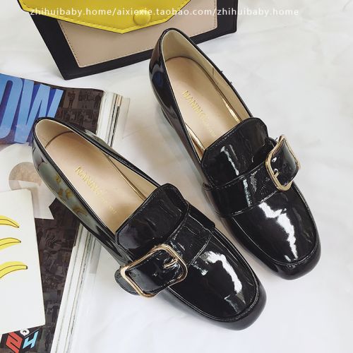 Chaussures de printemps femme en PU tête carrée boucle ceinture - Ref 1000886