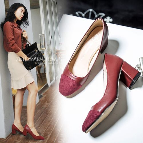 Chaussures de printemps femme en Une variété matériaux épissure tête carrée - Ref 1000915