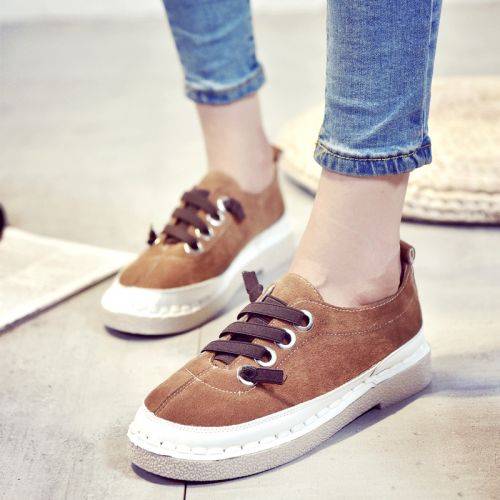 Chaussures de printemps femme en vache, Nubuck, ronde avec lacets, Génoise - loisir semelle caoutchouc Ref 10