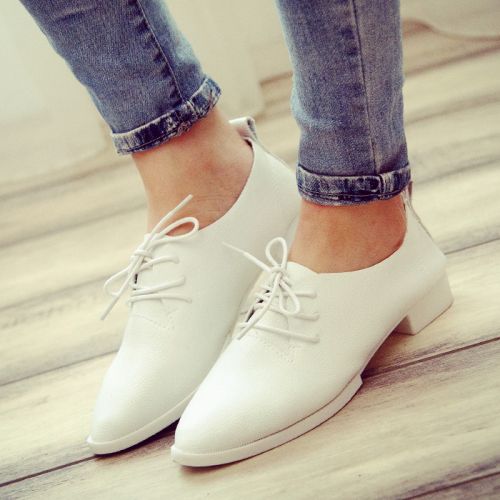 Chaussures de printemps femme en PU pointu ouverture profonde, avec lacets - collège semelle caoutchouc Ref 1000943