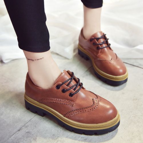Chaussures de printemps femme en PU ronde avec lacets - Retro semelle caoutchouc Ref 1000968