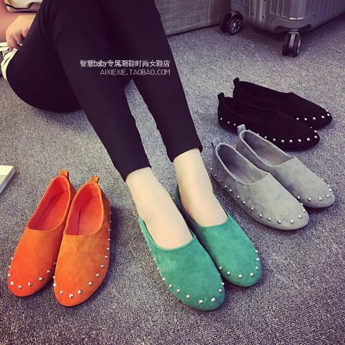 Chaussures de printemps femme en vache, Nubuck, ronde ouverture profonde, rivet - Europe semelle caoutchouc R