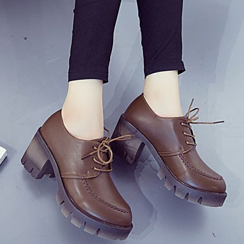 Chaussures de printemps femme en PU ronde avec lacets, étanche - Retro semelle TPR Ref 1001009