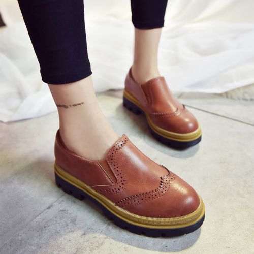 Chaussures de printemps femme en PU ronde - Retro semelle caoutchouc Ref 1001045