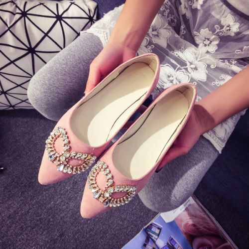 Chaussures de printemps femme en pointu ouverture profonde, avec perles - Ref 1001086