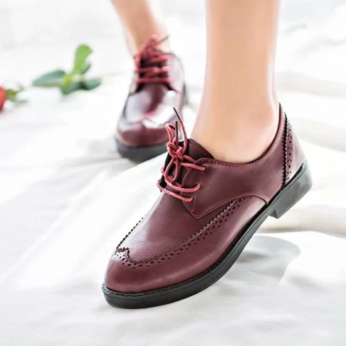 Chaussures de printemps femme en PU ronde ouverture profonde, avec lacets, Avec une combinaison fines - collège se