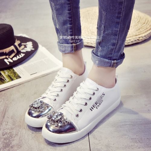 Chaussures de printemps femme en PU ronde avec lacets, avec perles - collège Ref 1001113