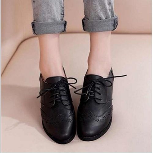 Chaussures de printemps femme en PU ronde avec lacets - doux semelle caoutchouc Ref 1001135
