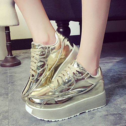 Chaussures de printemps femme en tissu Sequin ronde ouverture profonde, avec lacets, Wedges, étanche - Ref 1001171