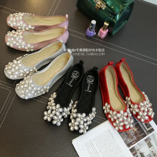 Chaussures de printemps femme en PU ronde ouverture profonde, avec perles - semelle caoutchouc Ref 1001174