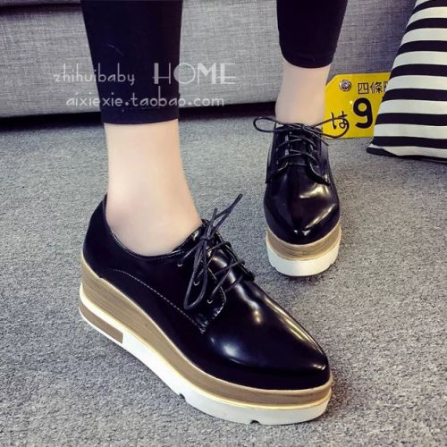 Chaussures de printemps femme en PU tête carrée avec lacets, Wedges - Europe Ref 1001191