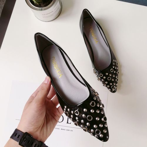 Chaussures de printemps femme en PU pointu ouverture profonde, rivet - Europe semelle fond composite Ref 1001205