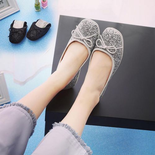 Chaussures de printemps femme en PU ronde ouverture profonde, paillette, arc - semelle plastique Ref 1001218